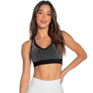 Women's Black & White Stripped Sports Bra Size Small